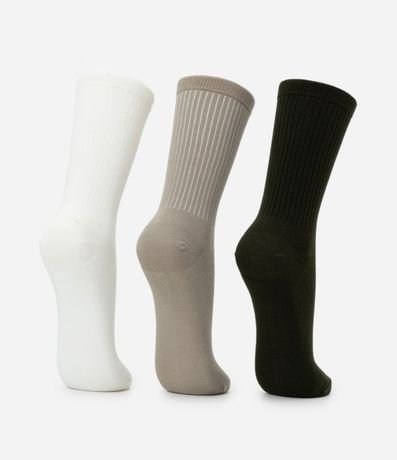 Kit 03 Medias Caneladas Básicas Caña Larga 3