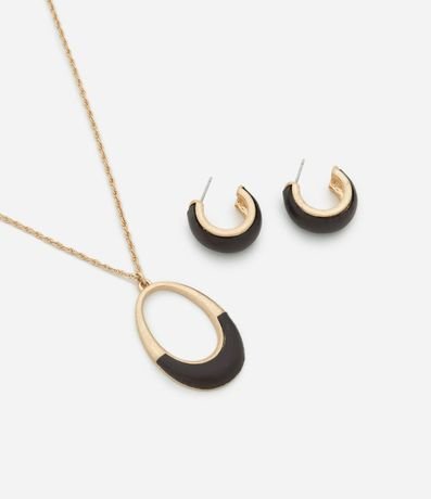 Conjunto de Collar Largo con Colgante de Aro y Argollas