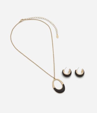 Conjunto de Collar Largo con Colgante de Aro y Argollas 2