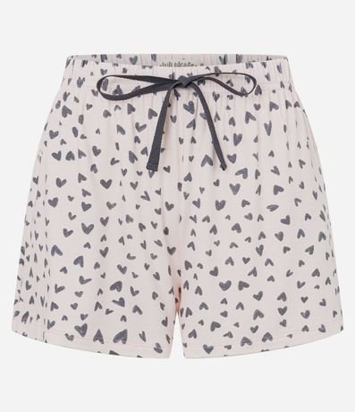 Short de Pijama en Viscosa con Estampado de Corazones