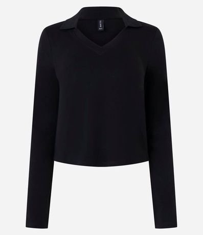 Blusa Manga Larga Interlock con Cuello Polo