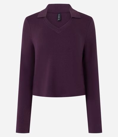 Blusa Manga Larga Interlock con Cuello Polo