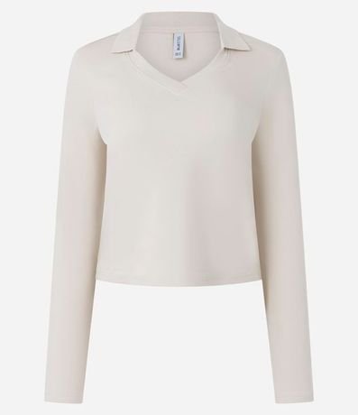 Blusa Manga Larga Interlock con Cuello Polo