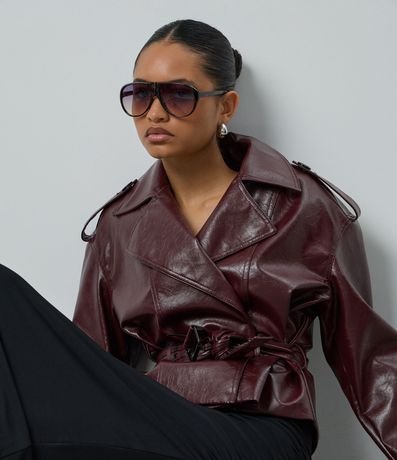 Campera Trench Coat en PU con Cinturón 2