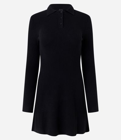 Vestido Corto de Tejido de Punto con Cuello Polo
