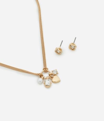 Conjunto de Collar y Caravana con Colgante de Perla y Corazón