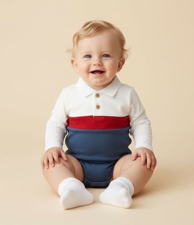 Body Infantil con Cuello Polo y Bloques de Colores – Talle 0 a 18 Meses