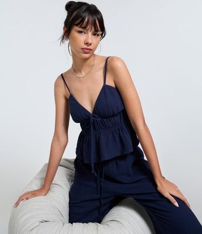 Pantalón Fluída en Algodón Texturizado con Lazo 3