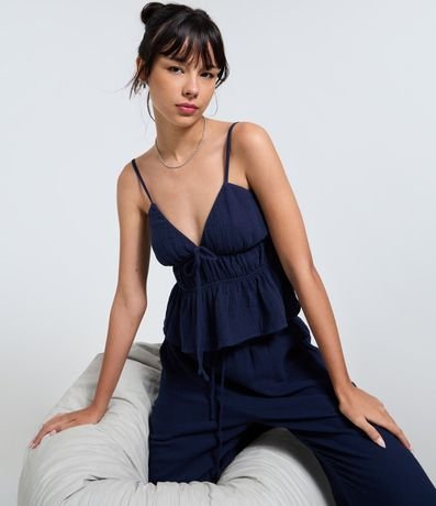 Pantalón Fluída en Algodón Texturizado con Lazo 4