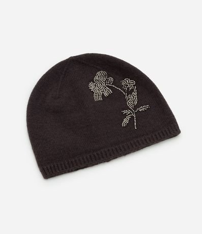 Gorro en Punto con Bordado de Flor