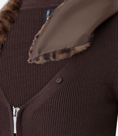 Cardigan en Punto con Cuello Animal Print Desmontable y Cremallera 8
