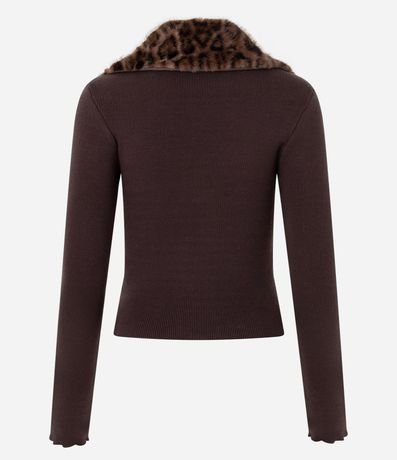Cardigan en Punto con Cuello Animal Print Desmontable y Cremallera 9