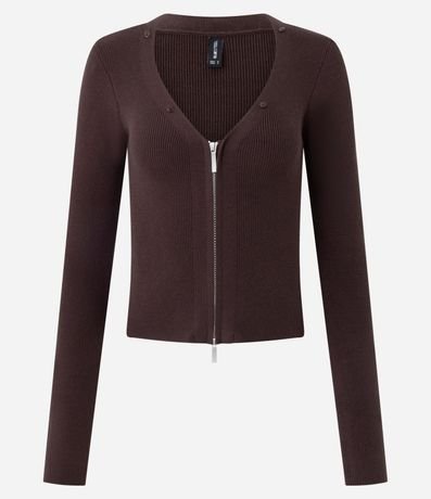 Cardigan en Punto con Cuello Animal Print Desmontable y Cremallera 10