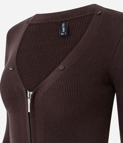 Cardigan en Punto con Cuello Animal Print Desmontable y Cremallera 11