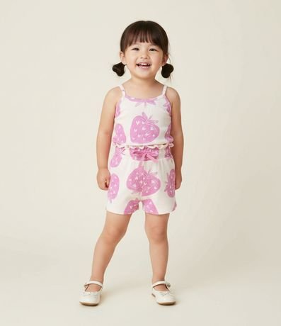 Short Infantil Canelado con Estampado de Frutillas – Talle 1 a 6 años
