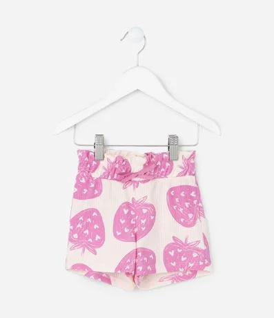 Short Infantil Canelado con Estampado de Frutillas – Talle 1 a 6 años