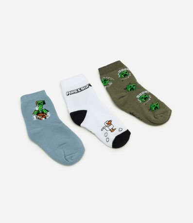 Kit 3 Medias Cano Mediano Minecraft - Talle 19 a 38