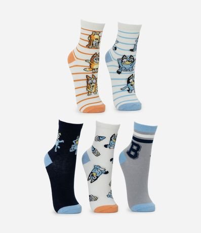 Kit 05 Medias Infantiles Cano Mediano con Estampa de Bluey – Talle 19 a 34 2