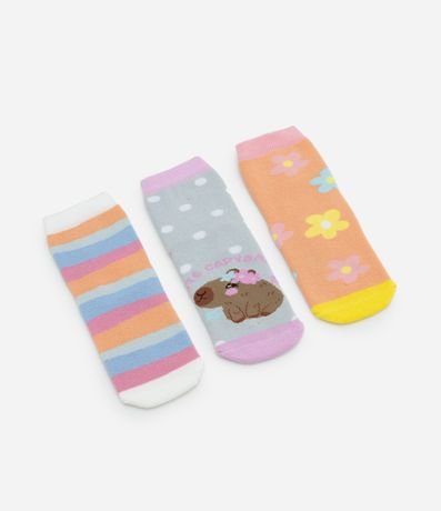 Kit 03 Medias Infantiles Atoalladas con Estampa de Carpincho – Talle 19 a 34