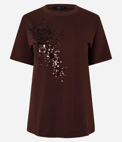 Remera Manga Corta en Algodón con Lentejuela Bordada