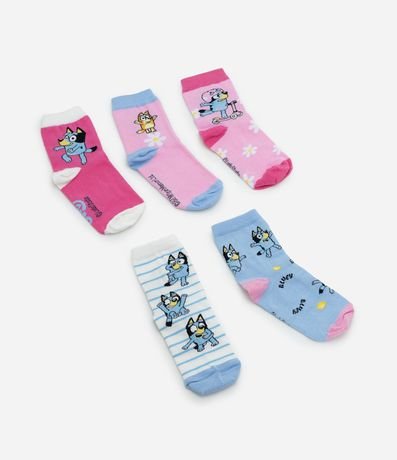 Kit 05 Medias Infantiles Cano Mediano con Estampa de Bluey – Talle 19 a 34
