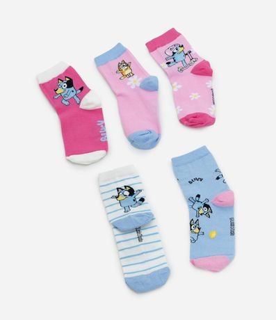 Kit 05 Medias Infantiles Cano Mediano con Estampa de Bluey – Talle 19 a 34 2