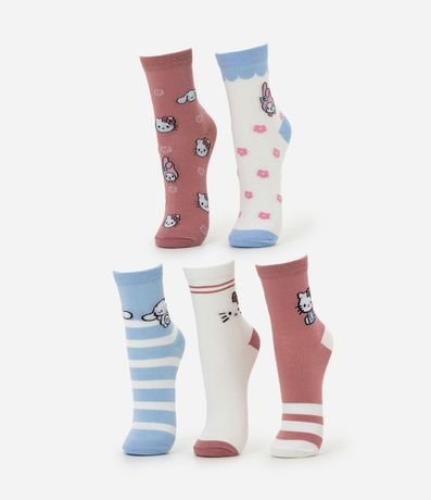 Kit 05 Medias Infantiles Cano Mediano Hello Kitty – Talle 19 a 34