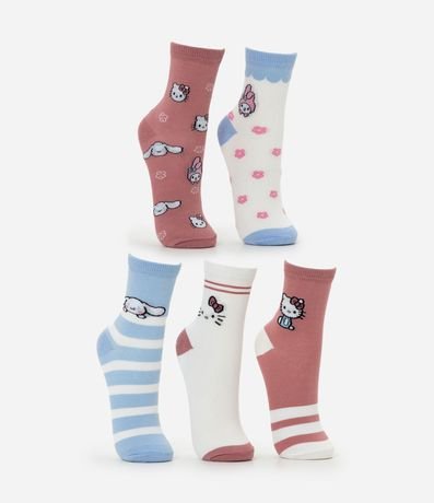 Kit 05 Medias Infantiles Cano Mediano Hello Kitty – Talle 19 a 34 2