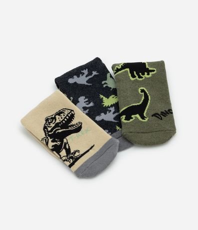 Kit 03 Medias Infantiles con Estampa de Dinossauros – Talle 19 a 34