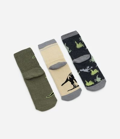 Kit 03 Medias Infantiles con Estampa de Dinossauros – Talle 19 a 34 2
