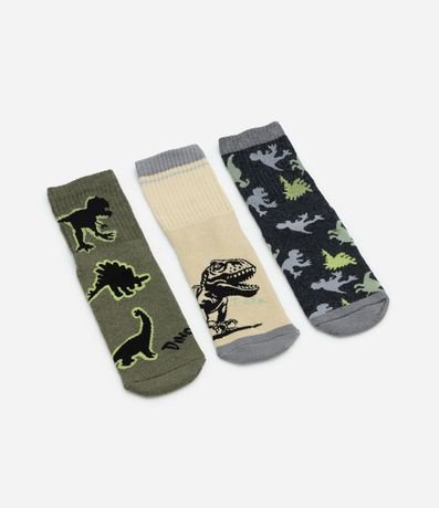 Kit 03 Medias Infantiles con Estampa de Dinossauros – Talle 19 a 34 3