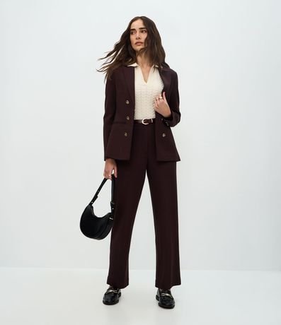 Pantalón Recto Básico en Punto Roma con Bolsillo Trasero