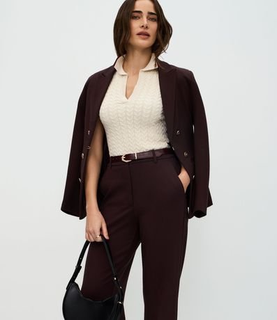 Pantalón Recto Básico en Punto Roma con Bolsillo Trasero 2