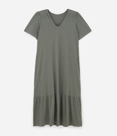 Vestido Midi en Algodón a con Recorte Fruncido en la Pollera Curve & Plus Size