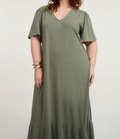 Vestido Midi en Algodón a con Recorte Fruncido en la Pollera Curve & Plus Size 3