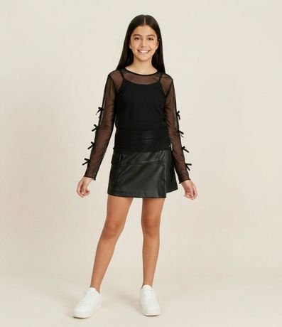 Blusa Infantil Baby Look con Moñitas en las Mangas y Top Interno – Talle 5 a 14 años