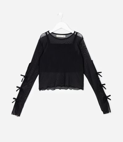 Blusa Infantil Baby Look con Moñitas en las Mangas y Top Interno – Talle 5 a 14 años