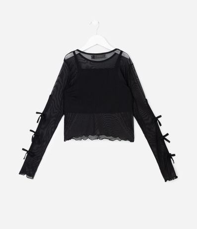 Blusa Infantil Baby Look con Moñitas en las Mangas y Top Interno – Talle 5 a 14 años 2