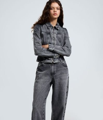 Pantalón Baggy en Jeans con Cintura Mediana y Ojales Laterales 2