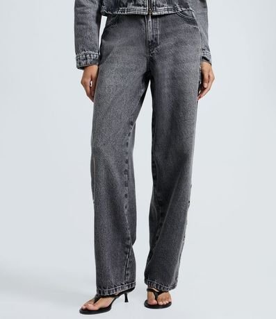Pantalón Baggy en Jeans con Cintura Mediana y Ojales Laterales 3