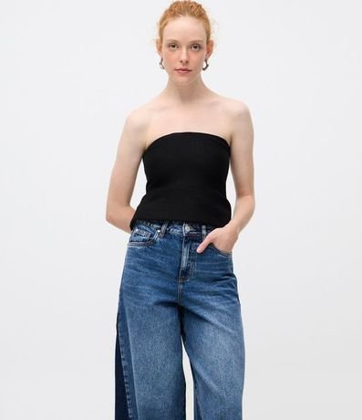 Pantalón Wide Leg en Jeans con Recorte Lateral y Cintura Mediana 2