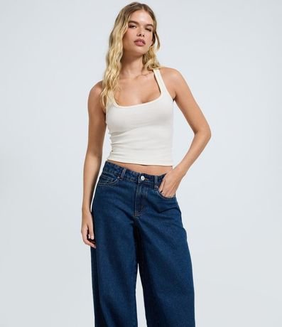 Pantalón Super Wide en Jeans con Cintura Mediana y Ruedo Deshilachado 2