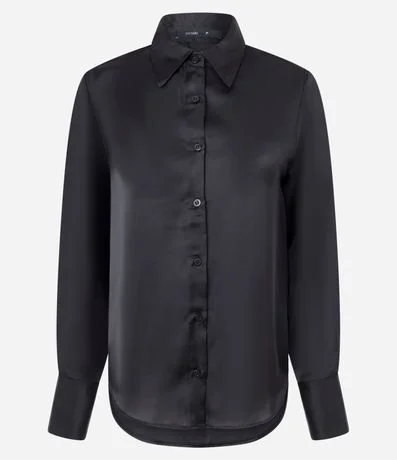 Camisa Manga Larga en Satén con Bajo Redondeado