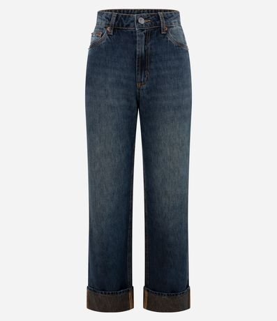 Pantalón de Jean Recto Comfort con Cintura Alta y Ruedo Plegado