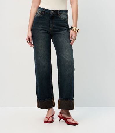 Pantalón de Jean Recto Comfort con Cintura Alta y Ruedo Plegado 3