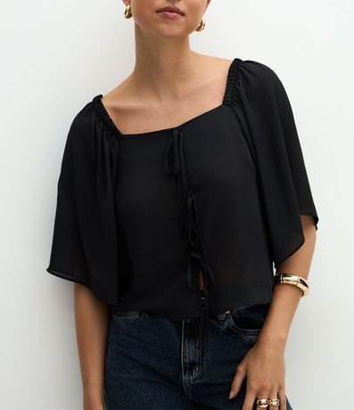 Blusa Manga Corta en Crepé con Lazo 4