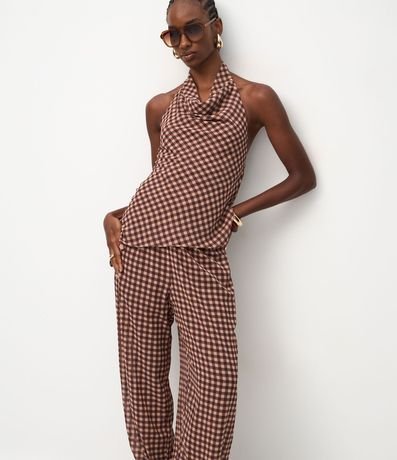 Pantalón Aladino en Chiffon con Estampa Escocesa 2