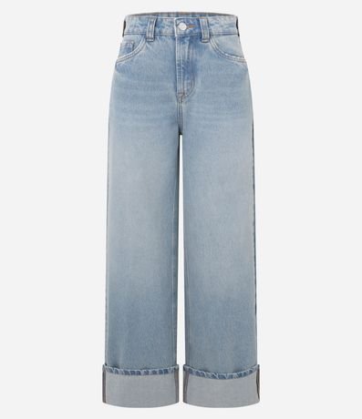 Pantalón Wide en Jeans con Bajo Plegado y Cintura Alta 2