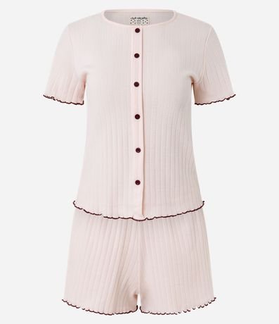 Pijama Corto en Rib Tricosada con Frufru Contrastante