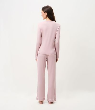 Pijama Largo en Viscolycra con Detalle Piping y Bolsillo 4